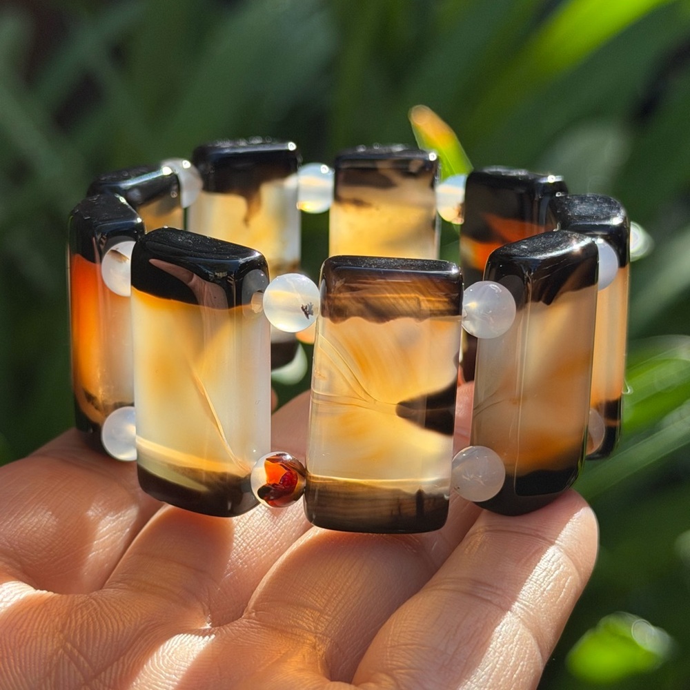 Stretchable‎ natural scenery agate bangle 0557